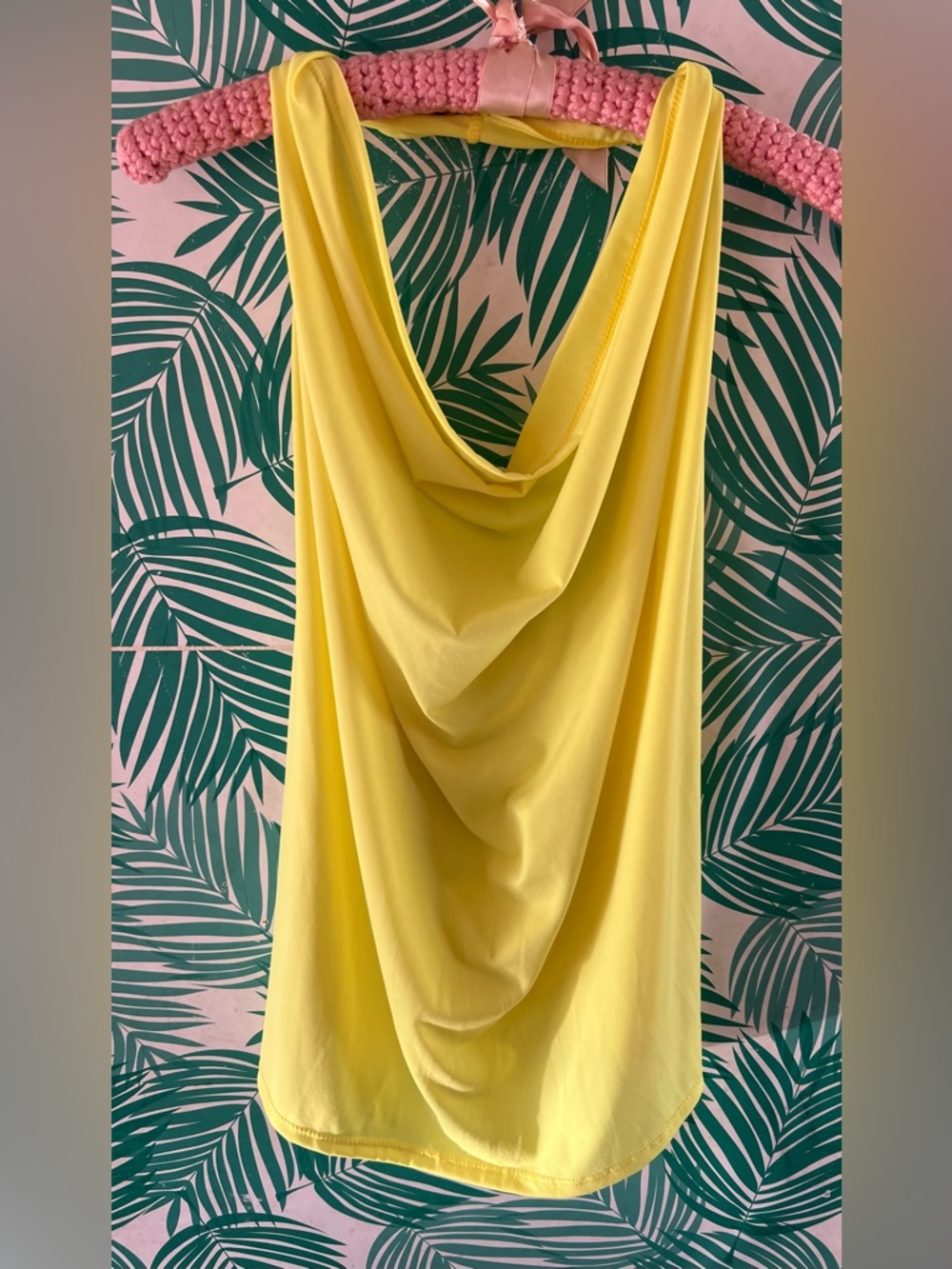 EIMIN Bright Yellow Draped halter Top Sz L y2k